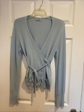 Vintage Wrap-Front Light Blue Women's Sweater